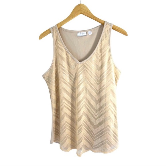 New York & Company Cream Tan Sequin Chevron Design Tank Top, Size Small - Picture 1 of 12